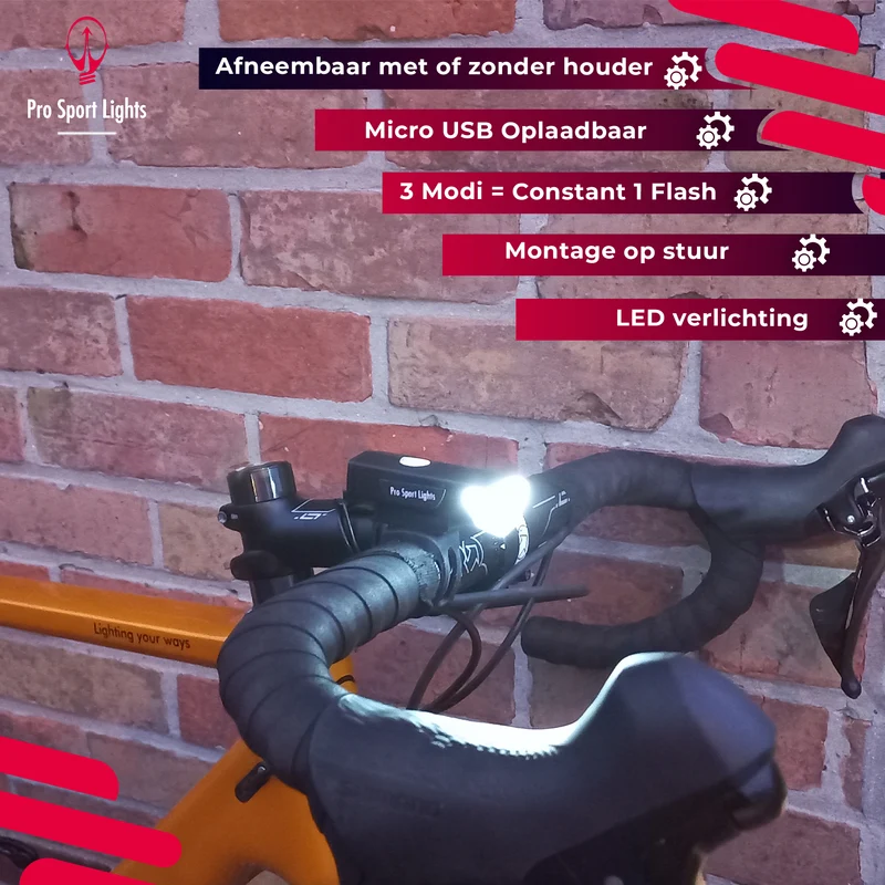 Pro Sport Lights LED Fietsverlichting Set - USB Oplaadbaar - 300 & 20 Lumen