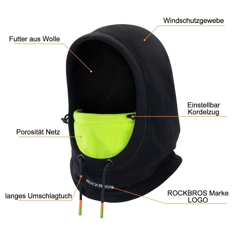 ROCKBROS Winter Skimaske Vlies Balaclava für Frauen und Männer Schwarz Grün