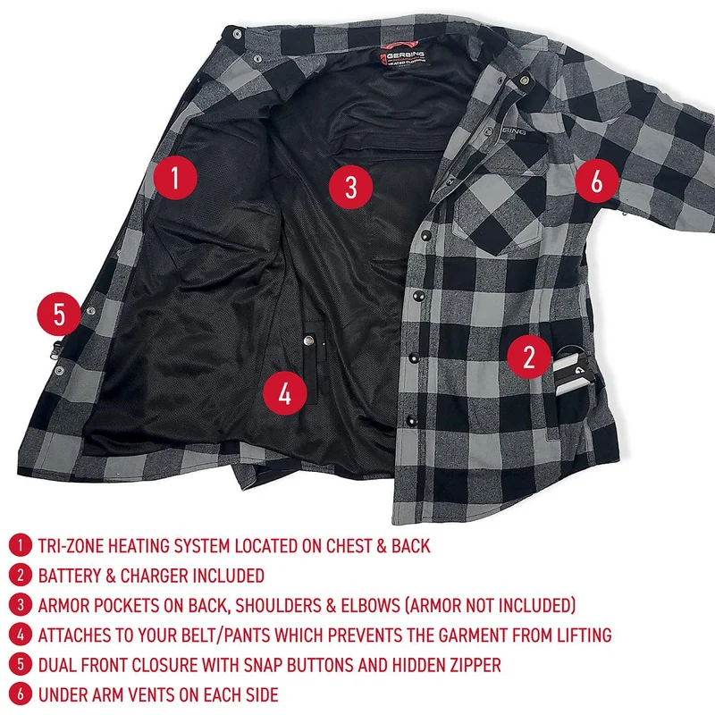 Gerbing Men's 7V Battery Heated Flannel Shirt