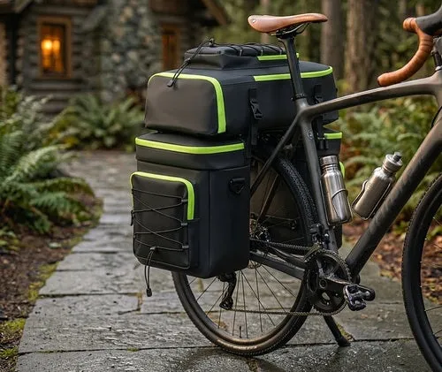 Dubbele Fietstas 53 Liter Fietstassen met Regenhoes Zwart Stadsfiets E-Bike