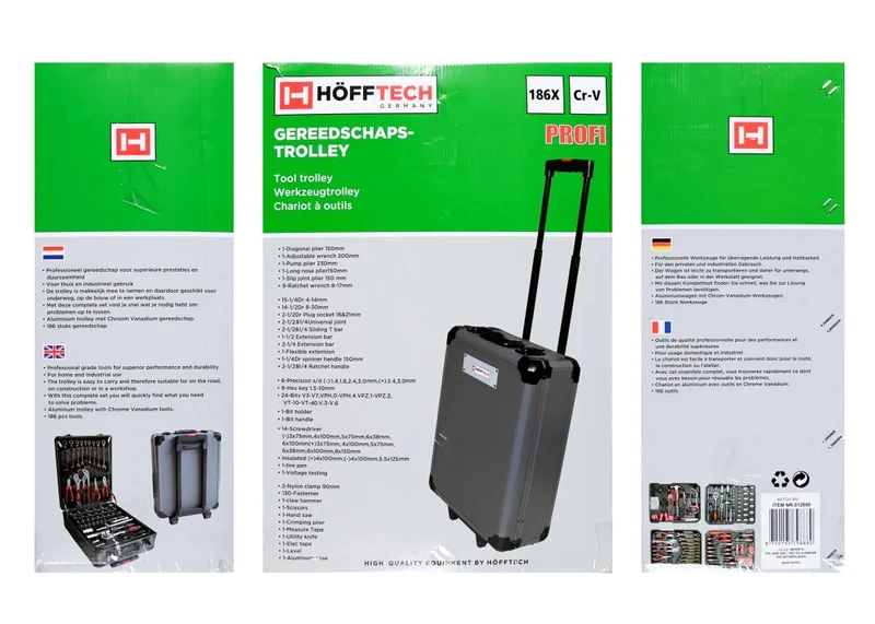 Gereedschapskoffer Trolley 186-Delig Complete Mobiele Gereedschapsset