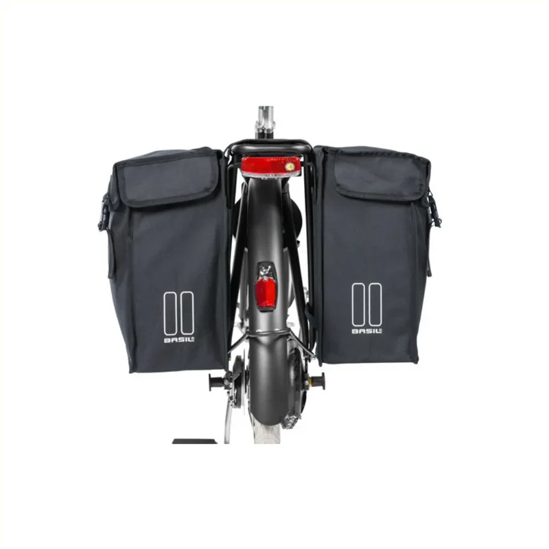 Dubbele Fietstas 47L Basil Mara XXL Zwart met Reflectoren E-Bike Stadsfiets