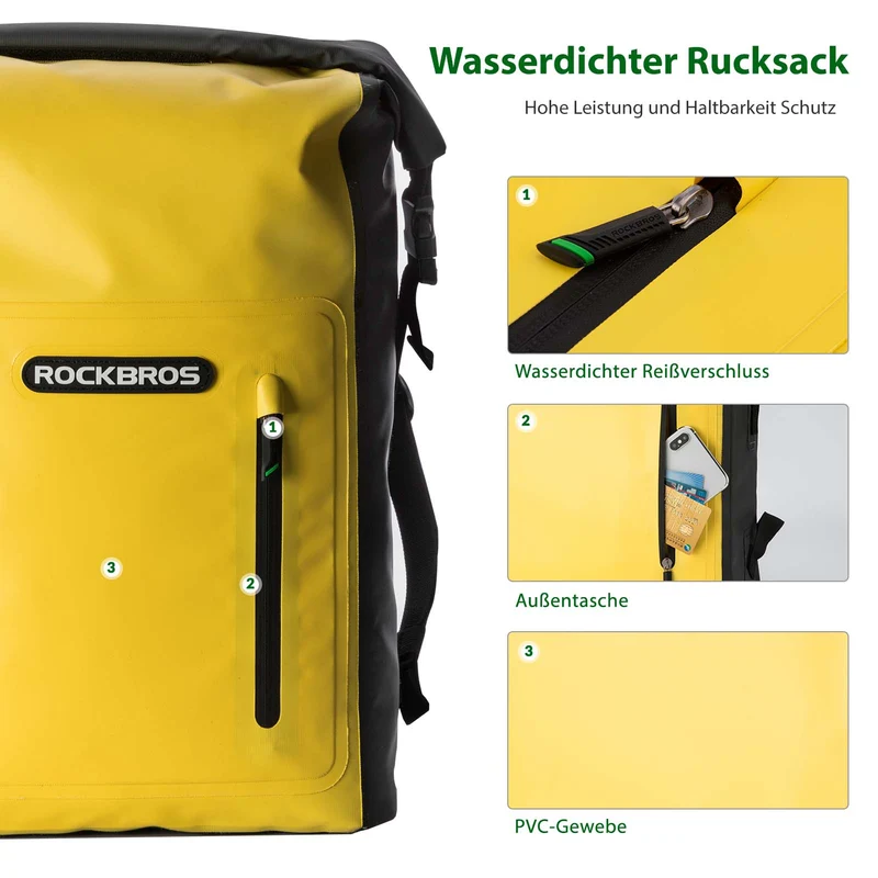 Dry Bag wasserdicht Reiserucksack mit Vordertasche 20L