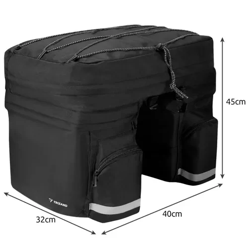 Dubbele Fietstas 60L met Regenhoes en Reflectoren Zwart Bagagedrager Tas Fiets