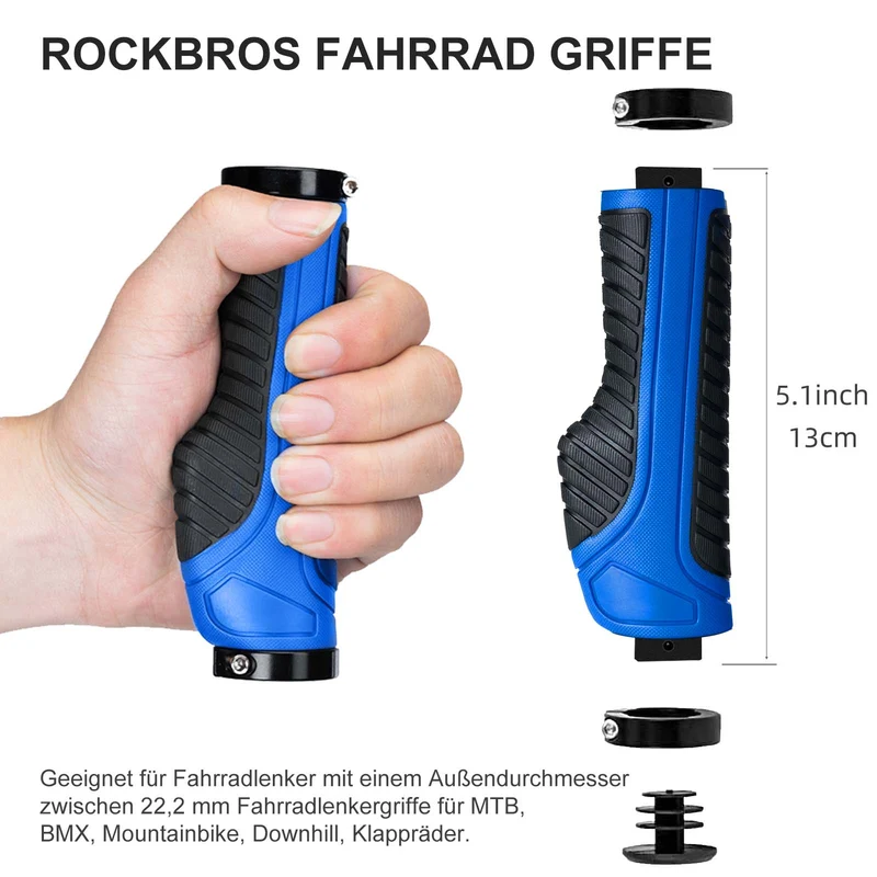 ROCKBROS Rutschfeste Fahrradgriffe aus Gummi mit Lock-on Design für MTB