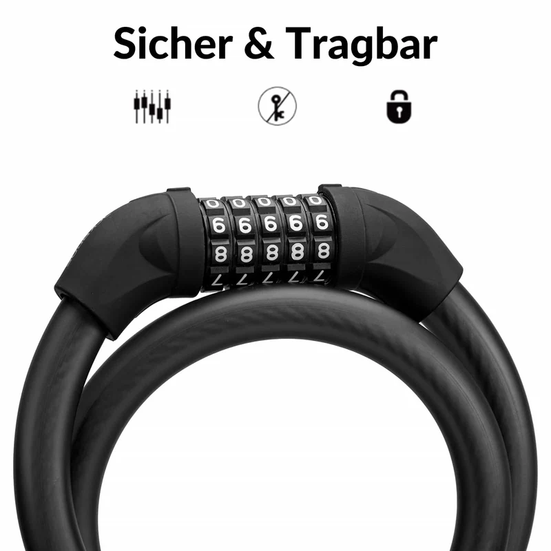 ROCKBROS Fahrradschloss Kabelschloss Zahlenschloss mit 5-stelliges Zahlencode