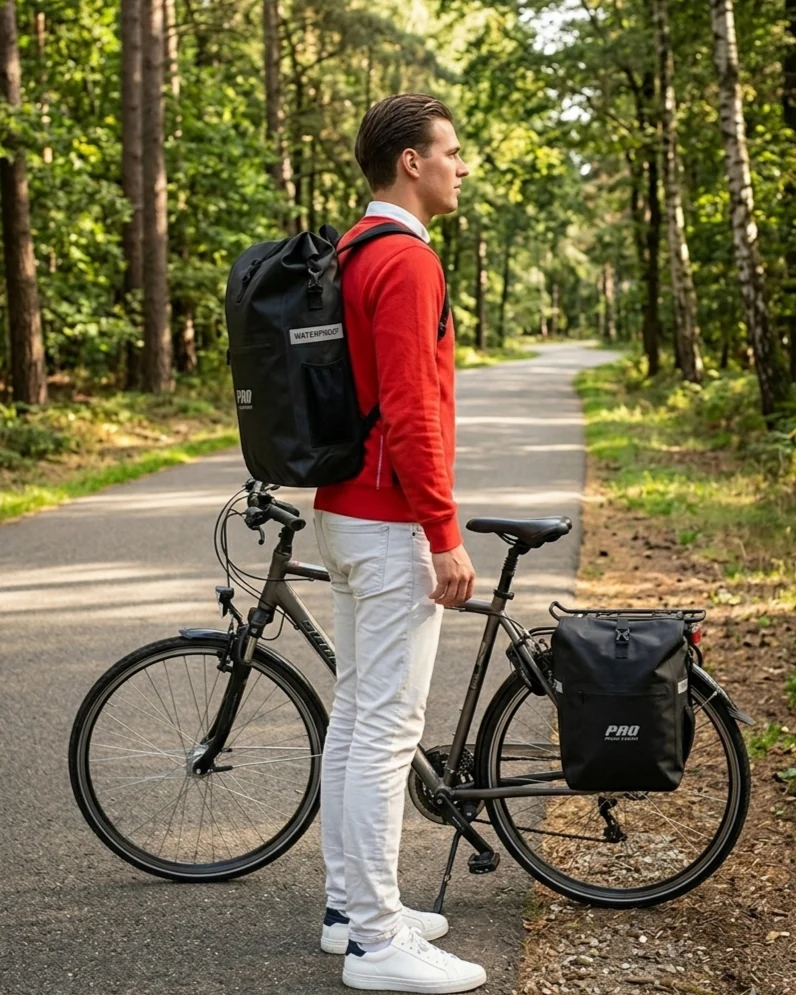 Fietstas Enkel 26 Liter Waterdicht Afpaktas Rugzak Zwart Elektrische Fietsen