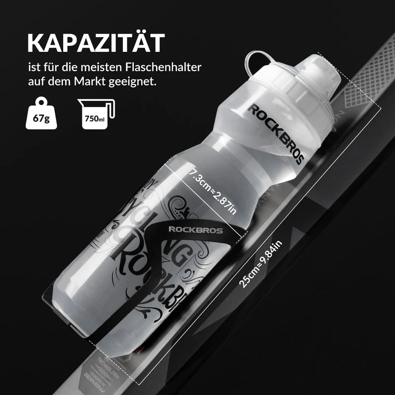 ROCKBROS Sport Trinkflasche 750ml Fahrrad Wasserflasche BPA-Frei