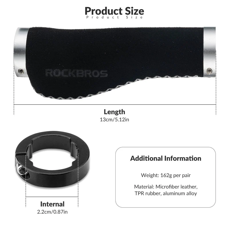 ROCKBROS Fahrradgriffe Ledergriffe für Lenker mit 22,2 mm Durchmesser