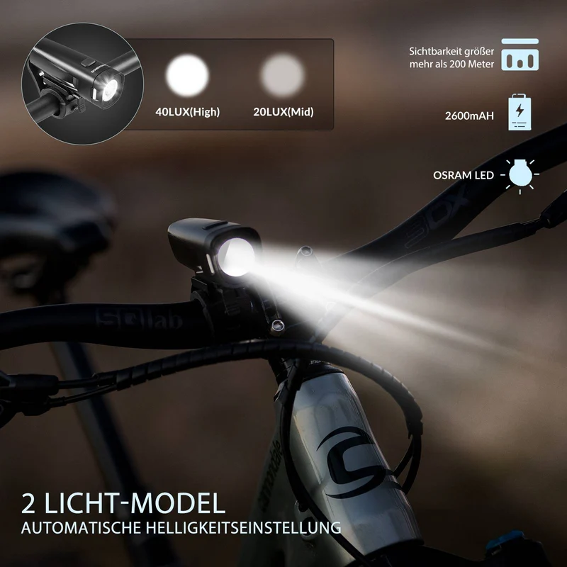 ROCKBROS Fahrradlicht Set Fahrradlampe enthalten Rücklicht & Frontlicht