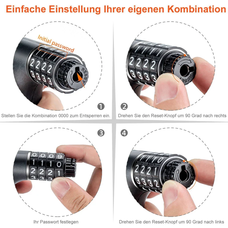 ROCKBROS Zahlenschloss mit 4-stelligem Zahlencode 96 cm Länge