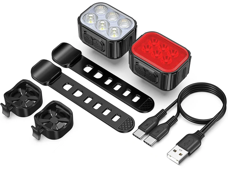 Fietsverlichtingsset LED – USB-C, IP65, 6 Lichtstanden per Lamp