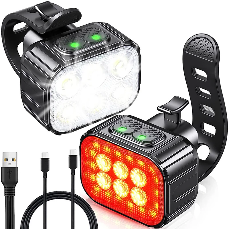 Fietsverlichtingsset LED – USB-C, IP65, 6 Lichtstanden per Lamp