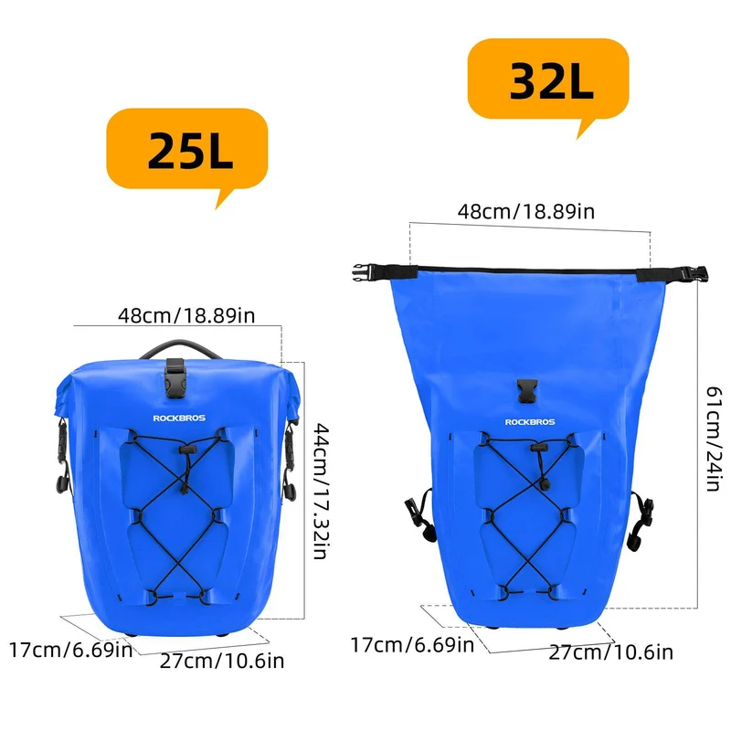 ROCKBROS Gepäckträgertasche 25L-32L 100 % wasserdicht mit Tragegriff