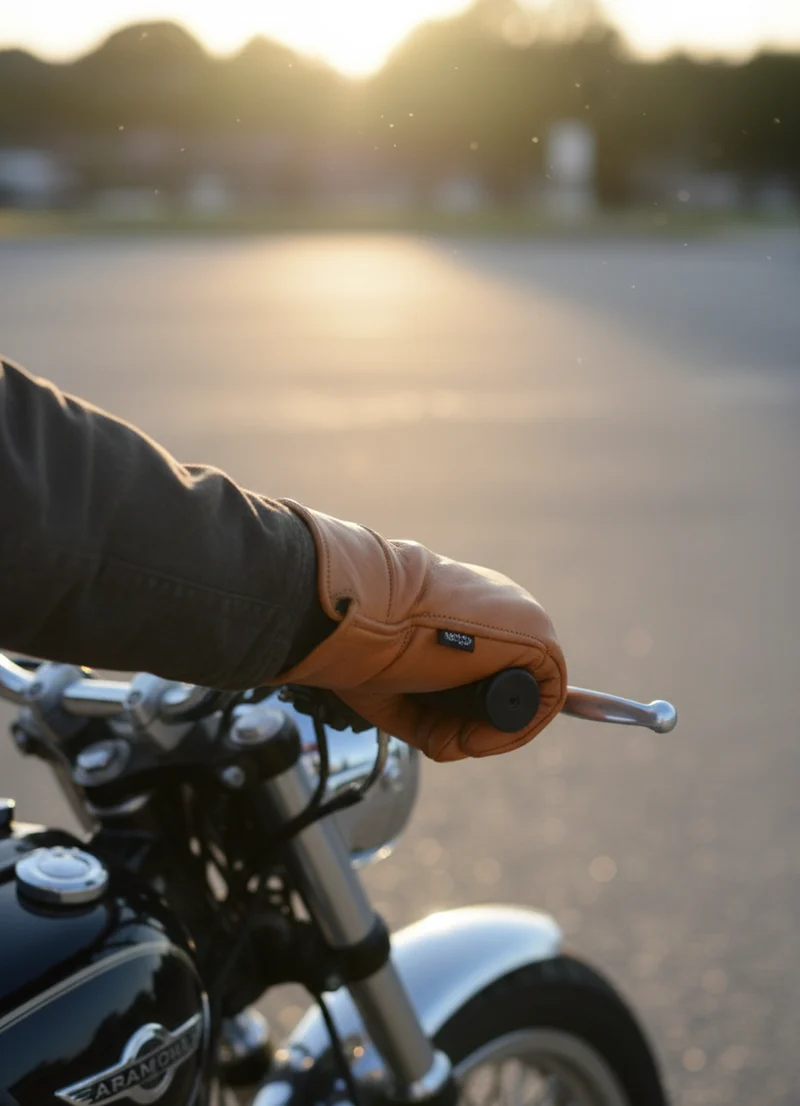 Men’s Premium Brown Leather Motorcycle Gloves, Riding Gloves w/ Gel Palm Padding & Touchscreen Fingertips