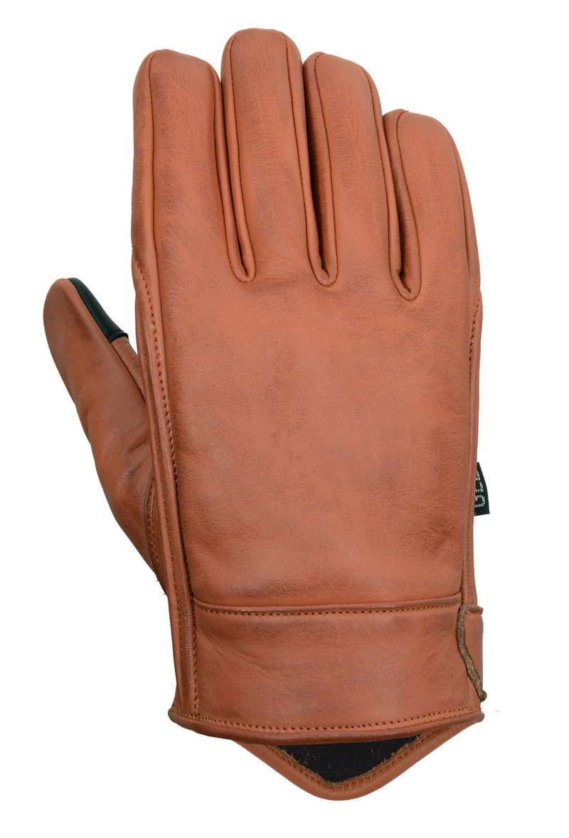 Men’s Premium Brown Leather Motorcycle Gloves, Riding Gloves w/ Gel Palm Padding & Touchscreen Fingertips