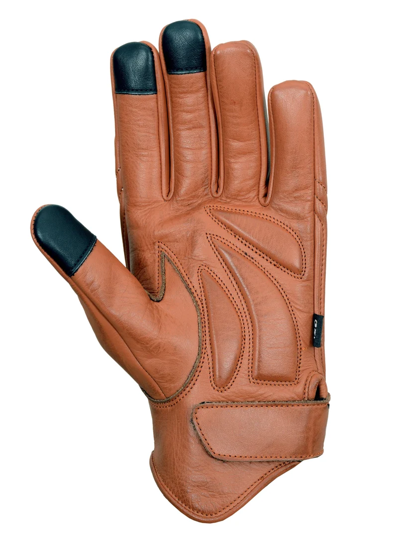 Men’s Premium Brown Leather Motorcycle Gloves, Riding Gloves w/ Gel Palm Padding & Touchscreen Fingertips