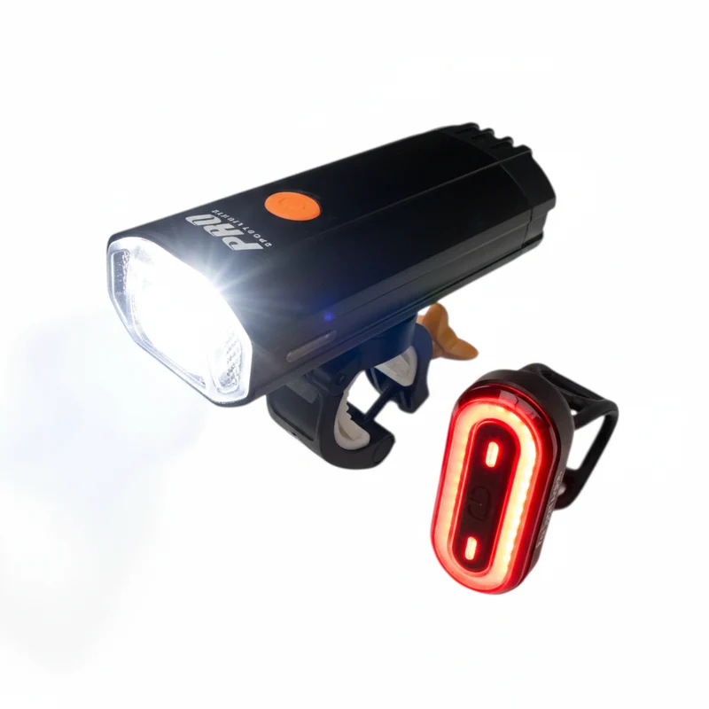 Fietsverlichtingsset Pro Sport Lights - 1200 & 100 Lumen - USB Oplaadbaar