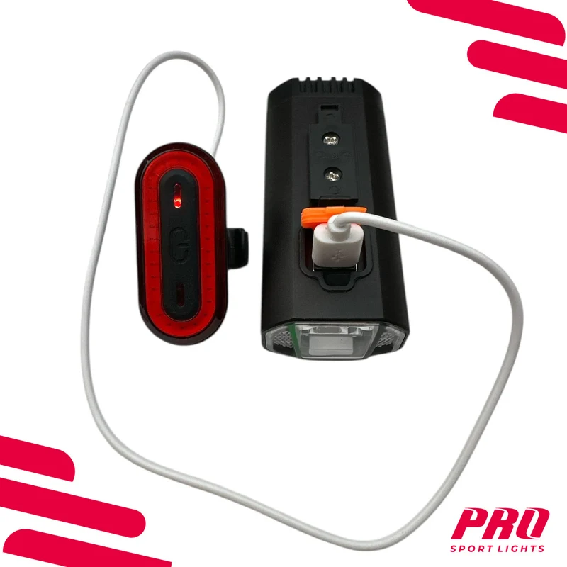 Fietsverlichtingsset Pro Sport Lights - 1200 & 100 Lumen - USB Oplaadbaar