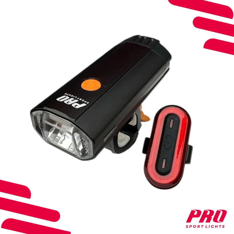 Fietsverlichtingsset Pro Sport Lights - 1200 & 100 Lumen - USB Oplaadbaar