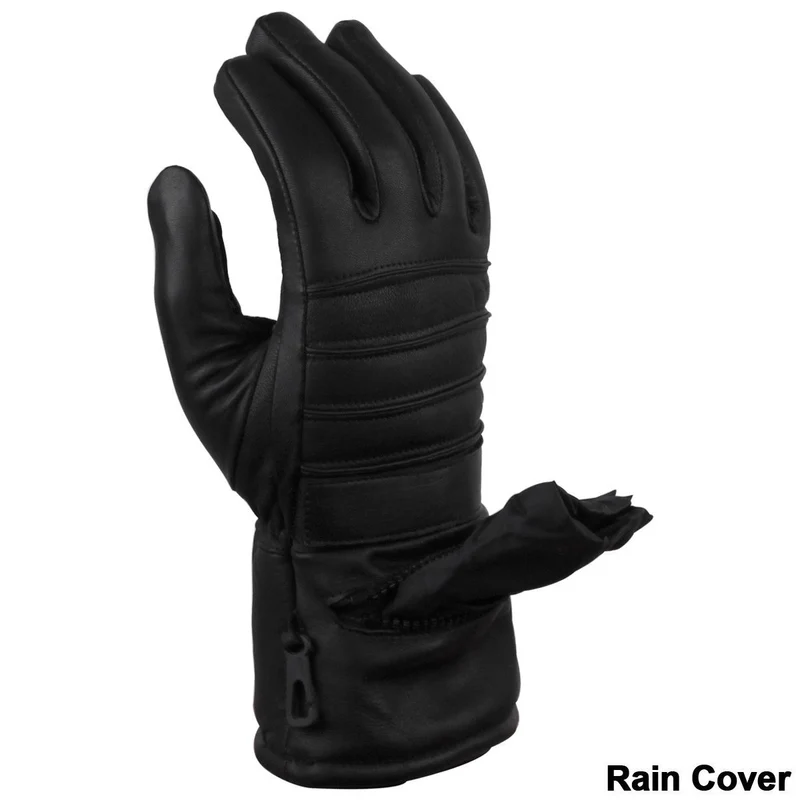 Vance GL2066 Men's Black Biker Motorcycle Leather Gloves With Rain Cover