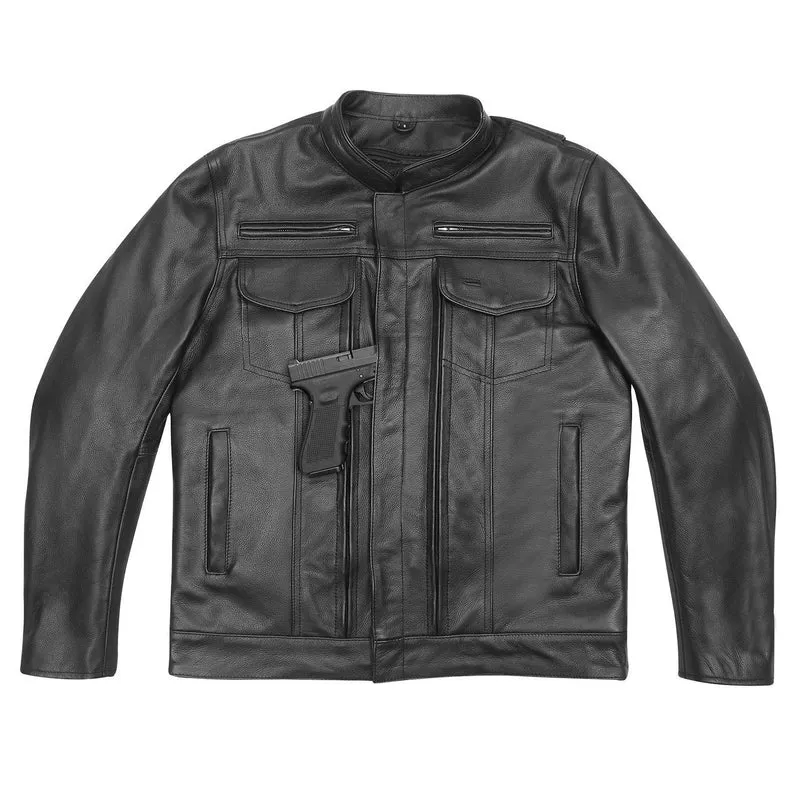 Mens Top Performer Motorcycle Leather Jacket with Double CCW Pockets