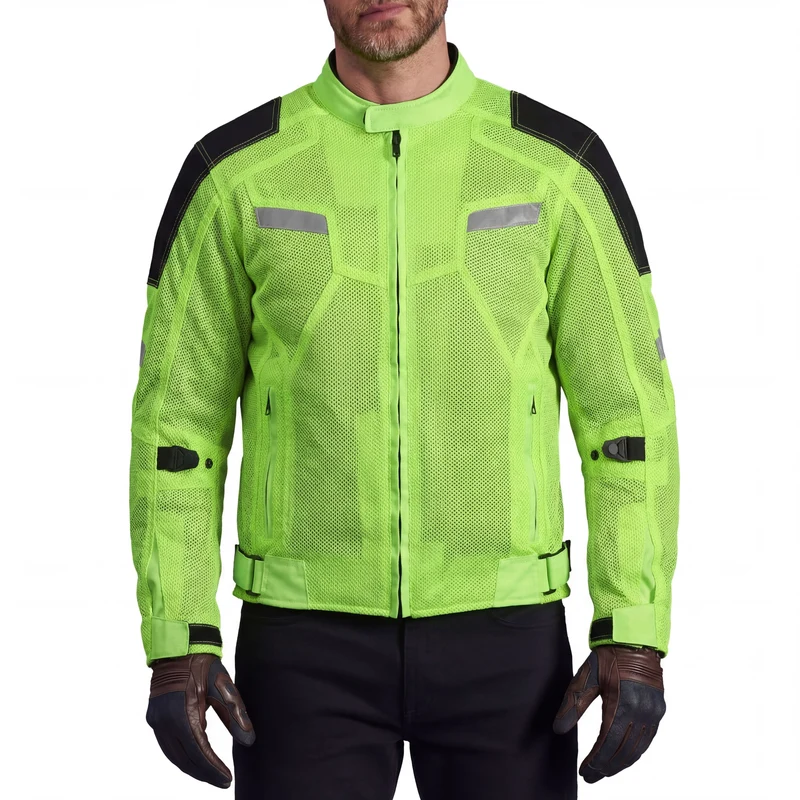 Vance Mens All Weather Hi-Viz CE Armor Mesh Motorcycle Jacket