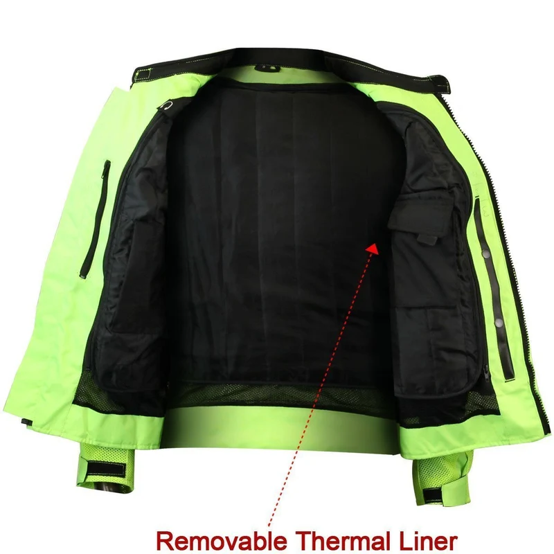 Vance Mens All Weather Hi-Viz CE Armor Mesh Motorcycle Jacket