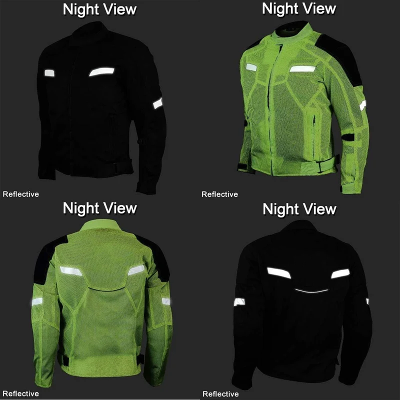 Vance Mens All Weather Hi-Viz CE Armor Mesh Motorcycle Jacket