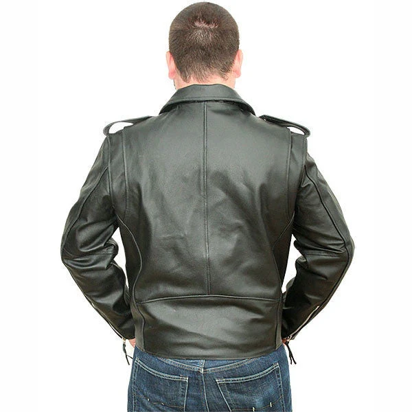 Jafrum Basic Biker Black Leather Motorcycle Jacket Plain Sides w/ Removeable Liner & Conceal Carry Pocket