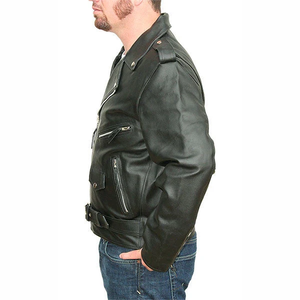 Jafrum Basic Biker Black Leather Motorcycle Jacket Plain Sides w/ Removeable Liner & Conceal Carry Pocket