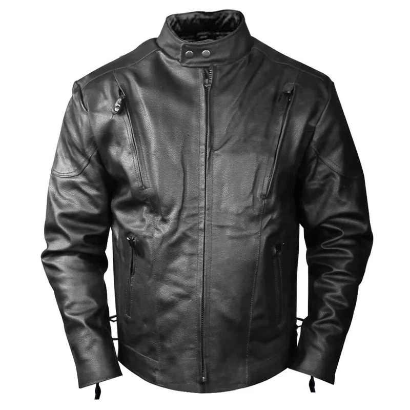Jafrum MJ470 Tall Size Black Cowhide Biker Leather Motorcycle Scooter Jacket