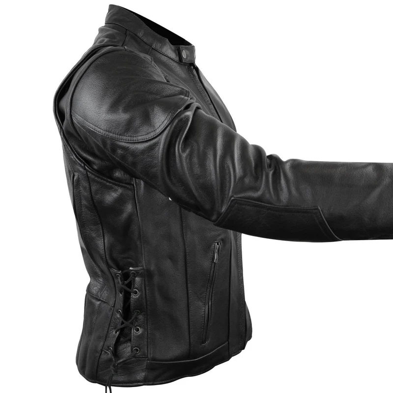 Vance Mens Black Premium Cowhide Vented Scooter Racer Motorcycle Leather Riding Jacket
