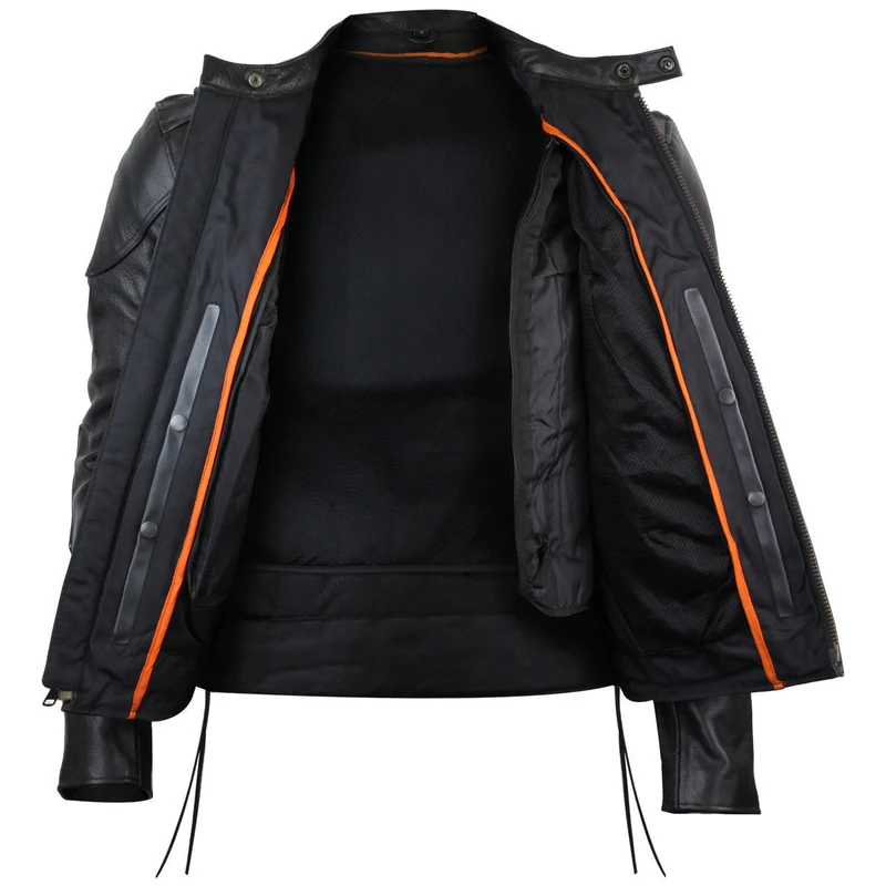 Vance Mens Black Premium Cowhide Vented Scooter Racer Motorcycle Leather Riding Jacket