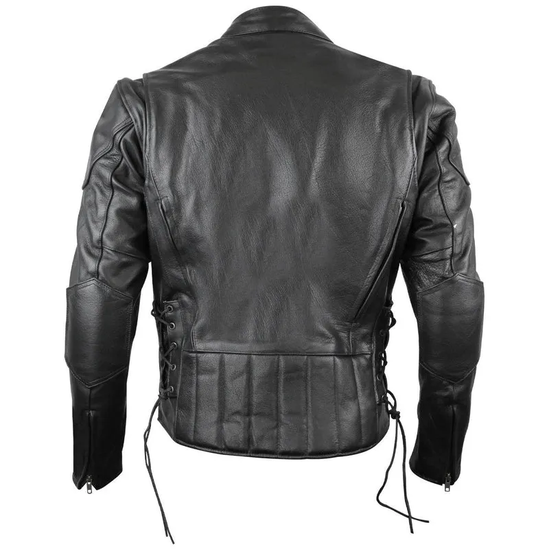 Vance Mens Black Premium Cowhide Vented Scooter Racer Motorcycle Leather Riding Jacket