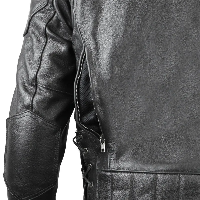 Vance Mens Black Premium Cowhide Vented Scooter Racer Motorcycle Leather Riding Jacket