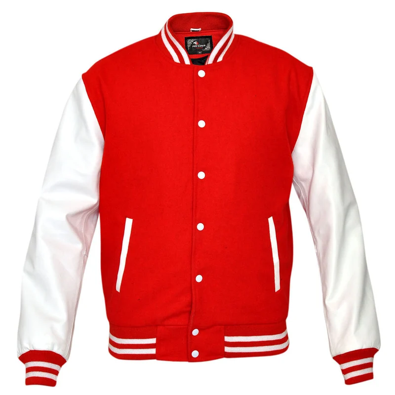Mens Red Wool with Real Leather Premium Varsity Letterman Jacket
