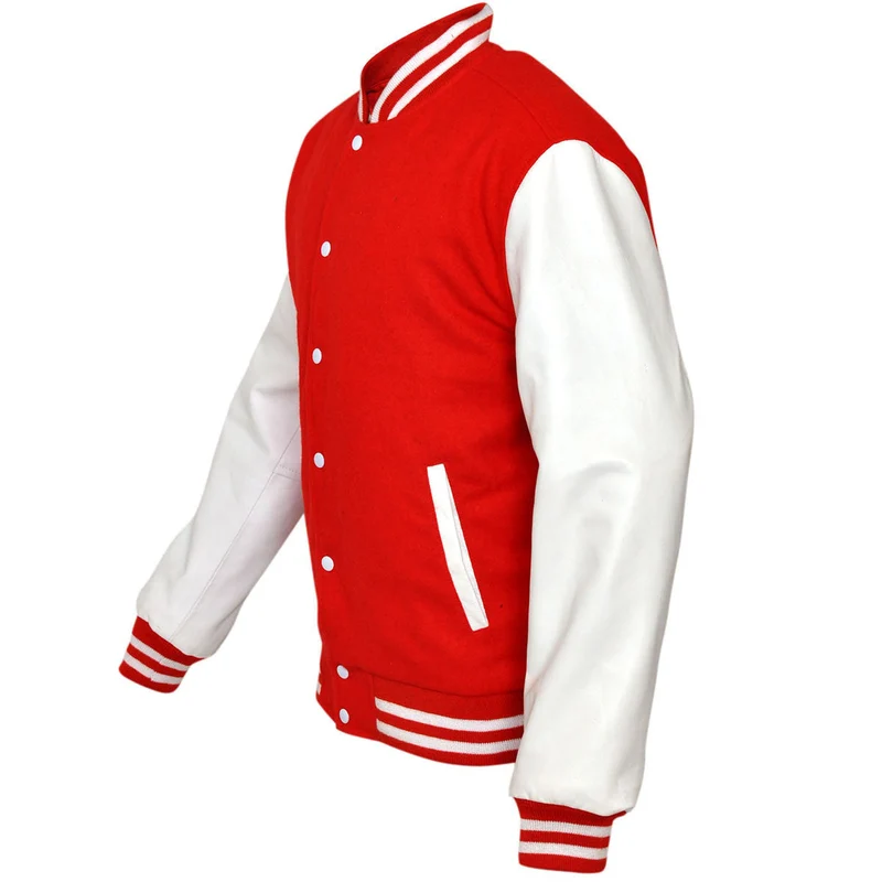 Mens Red Wool with Real Leather Premium Varsity Letterman Jacket