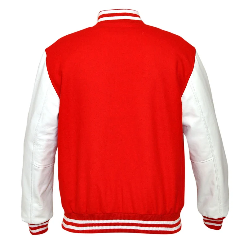 Mens Red Wool with Real Leather Premium Varsity Letterman Jacket