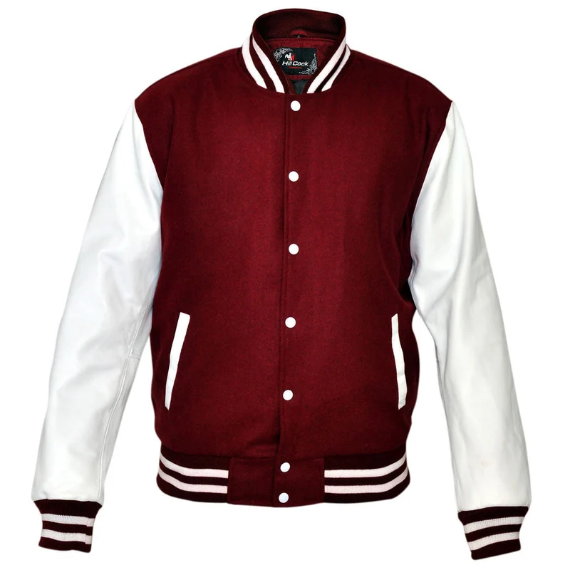 Mens Red Wool with Real Leather Premium Varsity Letterman Jacket