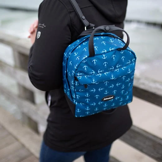 Haberland Rucksack-Lenkertasche Bella blau-weiß Fahrrad-Rucksäcke