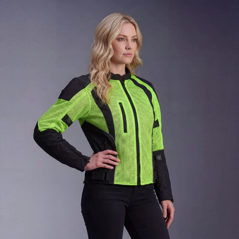 Vance Womens High Visibility Mesh Motorcycle Riding Jacket With CE Armor & Removeable Thermal Liner