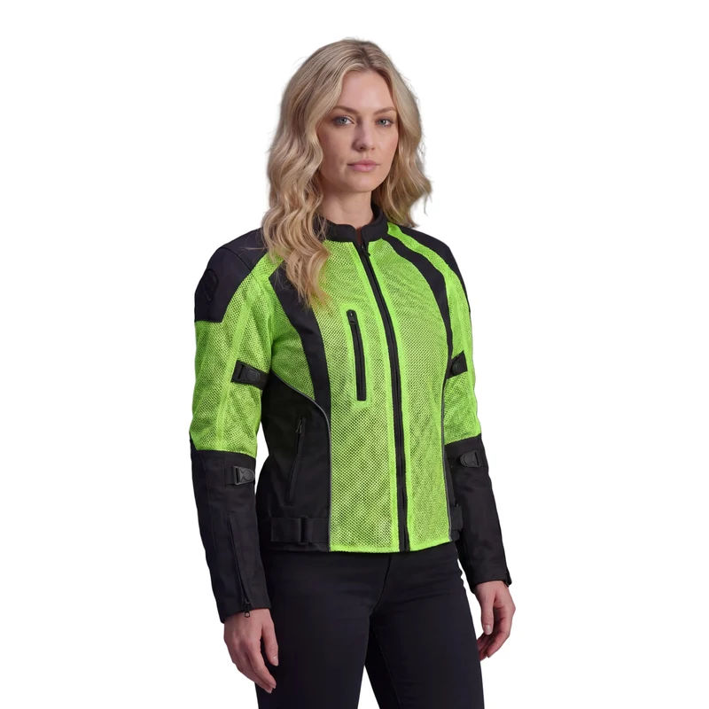 Vance Womens High Visibility Mesh Motorcycle Riding Jacket With CE Armor & Removeable Thermal Liner