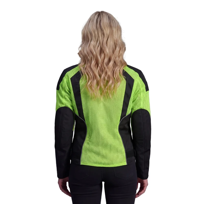 Vance Womens High Visibility Mesh Motorcycle Riding Jacket With CE Armor & Removeable Thermal Liner
