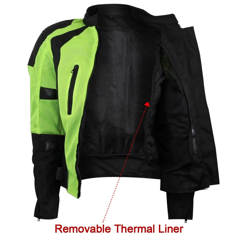 Vance Womens High Visibility Mesh Motorcycle Riding Jacket With CE Armor & Removeable Thermal Liner