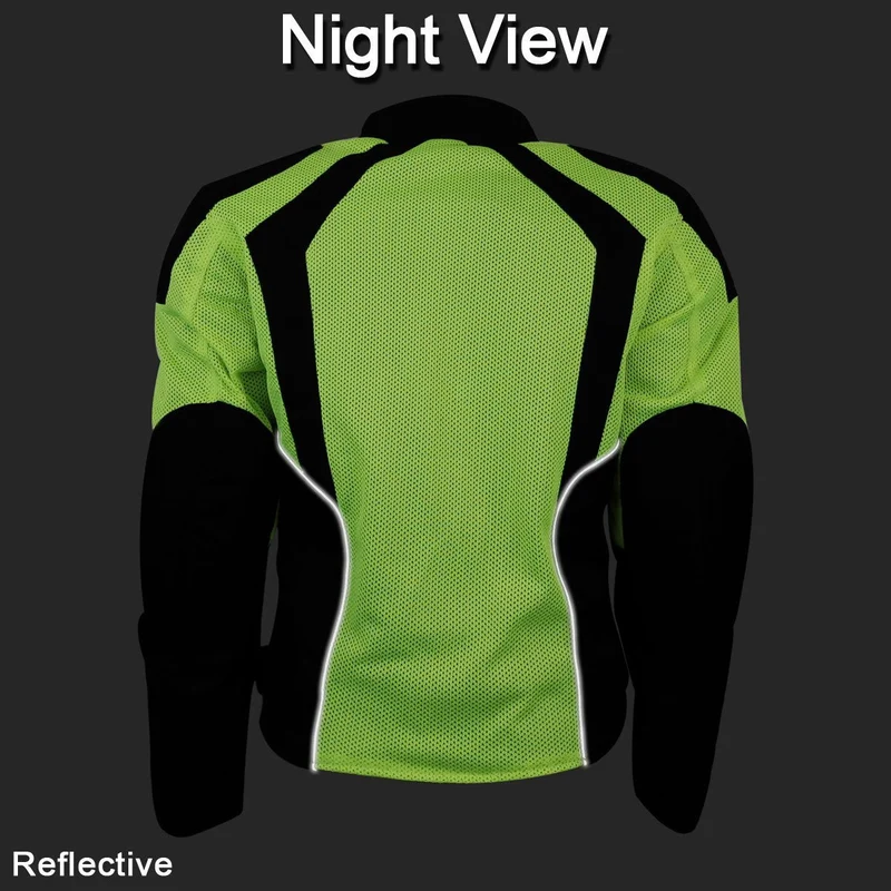 Vance Womens High Visibility Mesh Motorcycle Riding Jacket With CE Armor & Removeable Thermal Liner