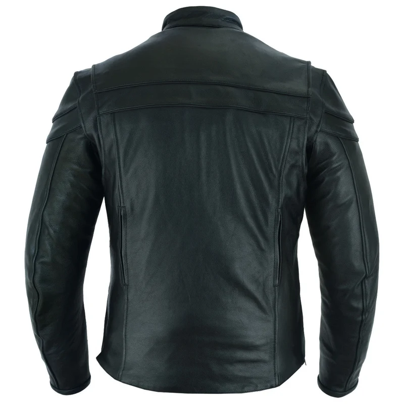 Mens Premium Cowhide Cafe Racer Leather Motorcycle Jacket with Zipper Vents