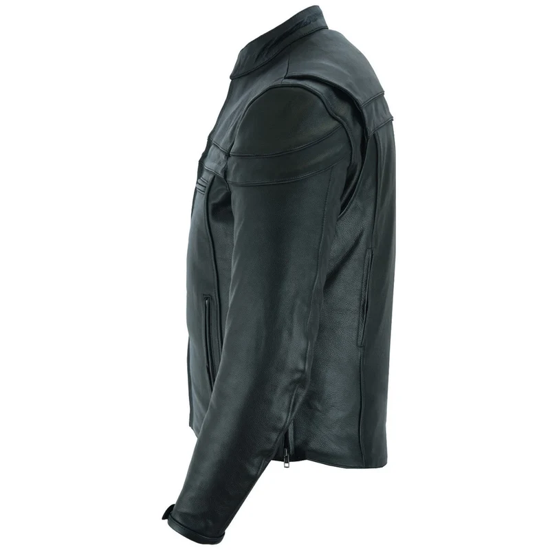 Mens Premium Cowhide Cafe Racer Leather Motorcycle Jacket with Zipper Vents