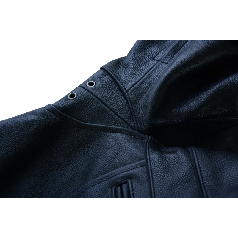 Mens Premium Cowhide Cafe Racer Leather Motorcycle Jacket with Zipper Vents