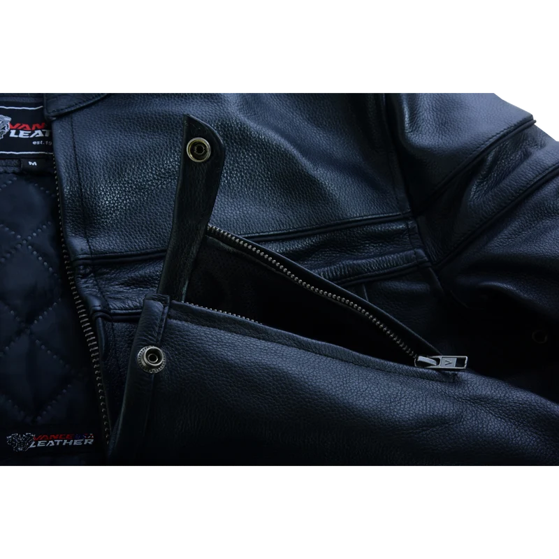 Mens Premium Cowhide Cafe Racer Leather Motorcycle Jacket with Zipper Vents